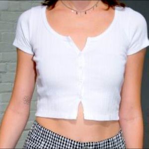 brandy melville white zelly button up crop top